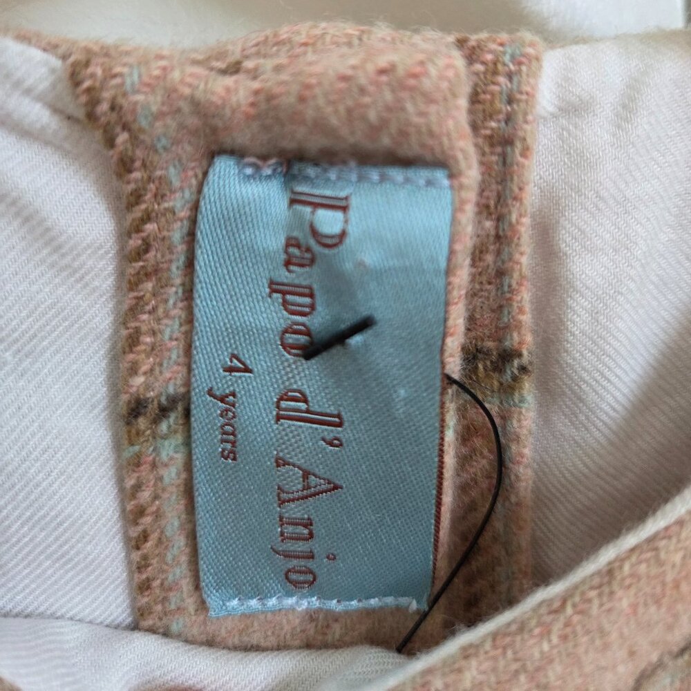 Papo d'anjo beige wool pinafore dress check plaid green size 4 - Picture 3 of 7